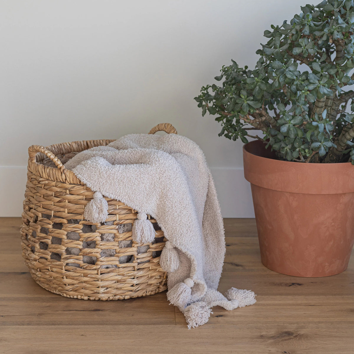Sunset Snuggles Blushing Beige Solid Tassel Throw, 54 x 76 in