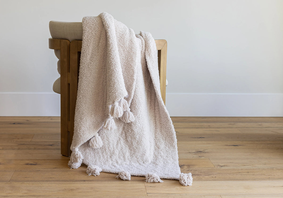 Sunset Snuggles Blushing Beige Solid Tassel Throw, 54 x 76 in