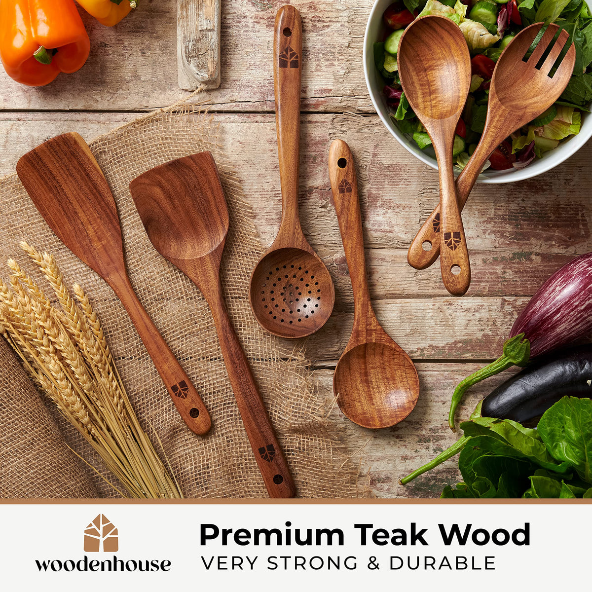 Teak Wood Cooking Utensil Set (6 Pieces)