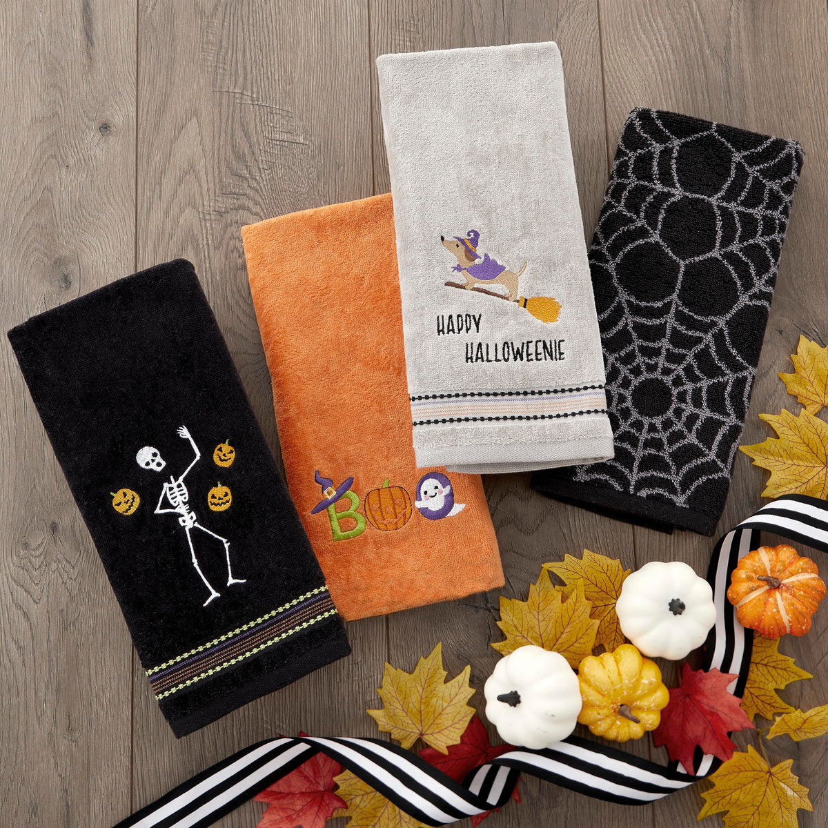 SKL Home Halloween Juggling Skeleton 100% Cotton Embroidered 2pc Hand Towel Set