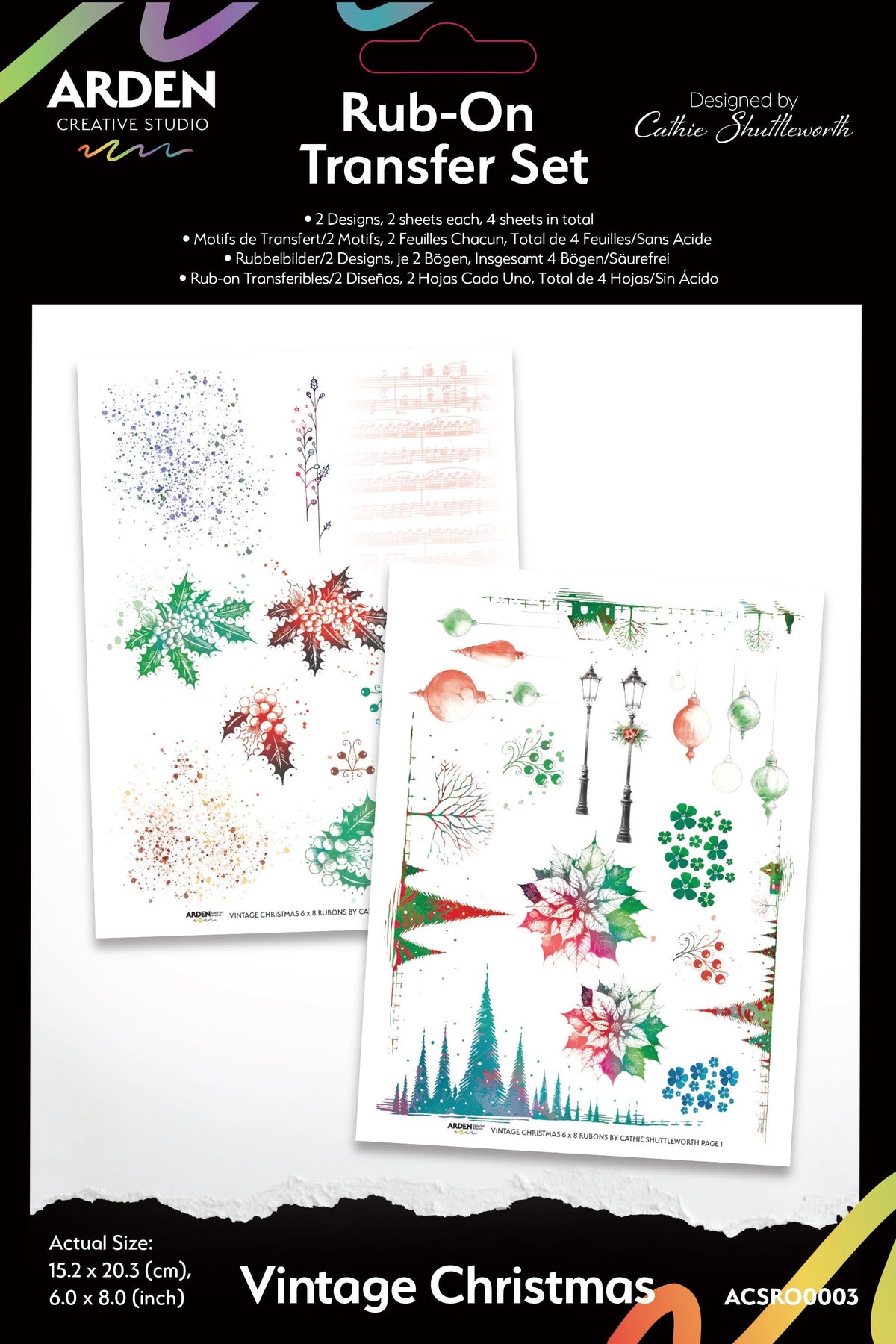Arden Creative Studio Vintage Christmas 6in x 8in Rub-On Transfer Set