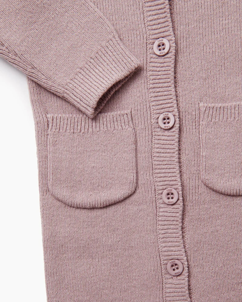 7AM Chunky Long Sleeve Ribbed Jumpsuit, Rose Ash