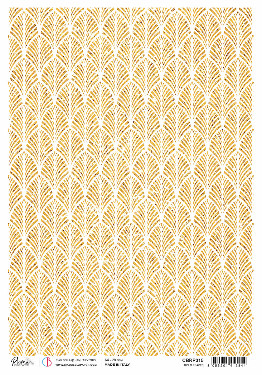 Rice Paper A4 Piuma Gold leaves - 5 Sheets