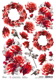 Rice Paper A4 Scarlet Bloom Elegance - 5 Sheets