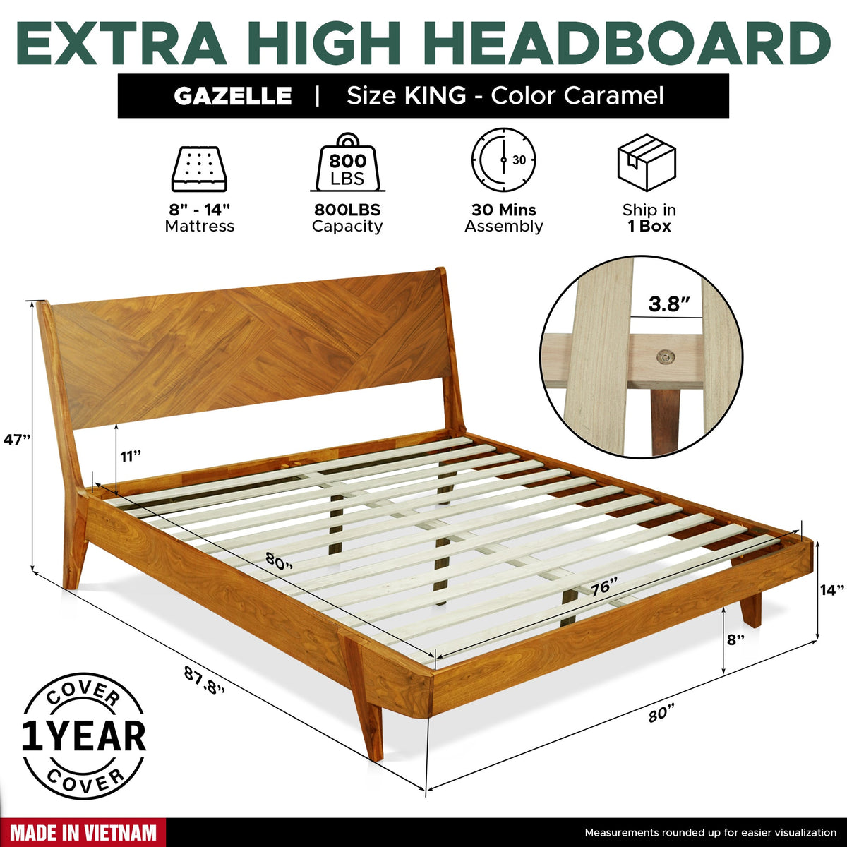 Gazelle Solid Acacia Wood Bed Frame