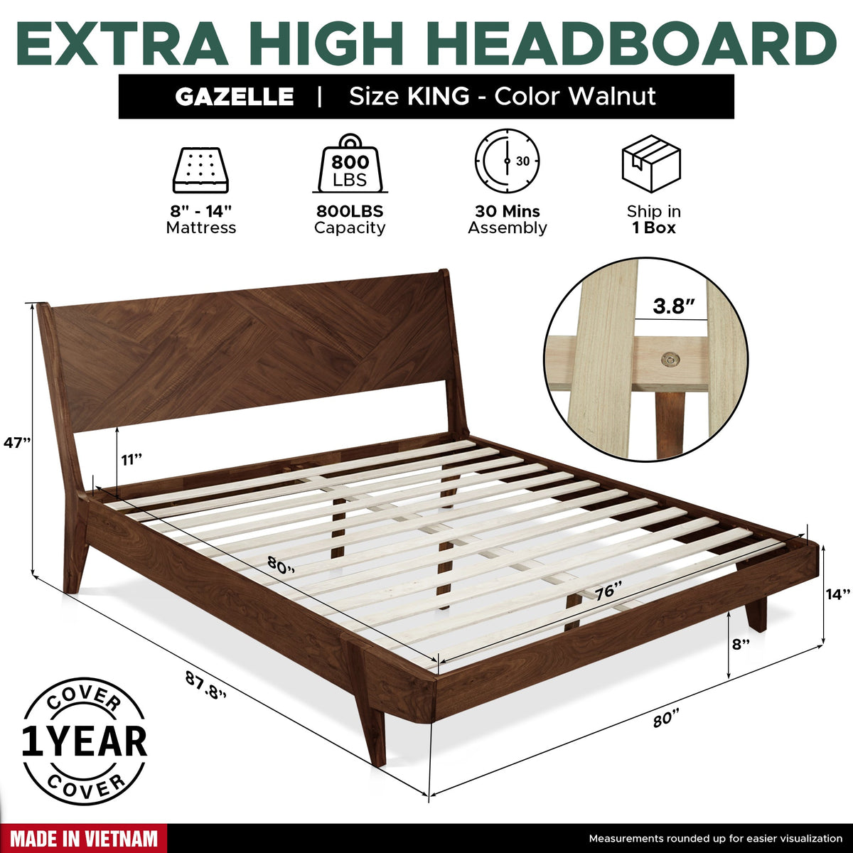 Gazelle Solid Acacia Wood Bed Frame