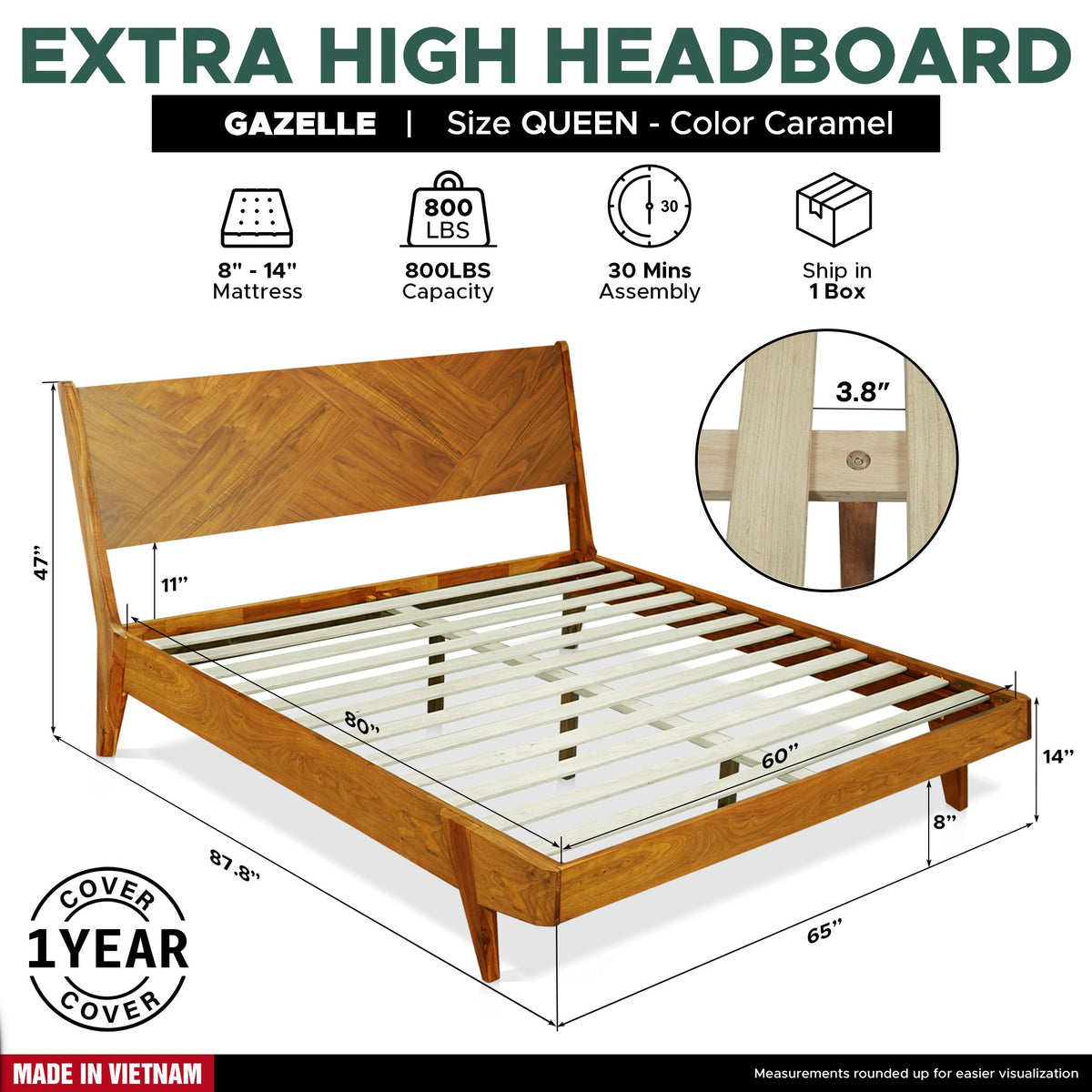 Gazelle Solid Acacia Wood Bed Frame