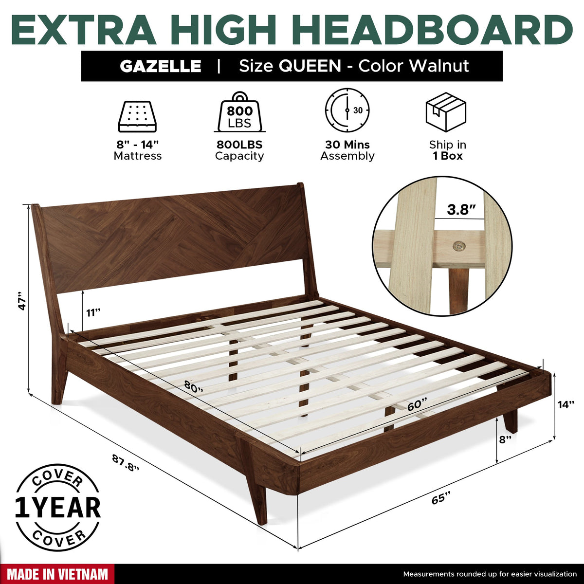 Gazelle Solid Acacia Wood Bed Frame