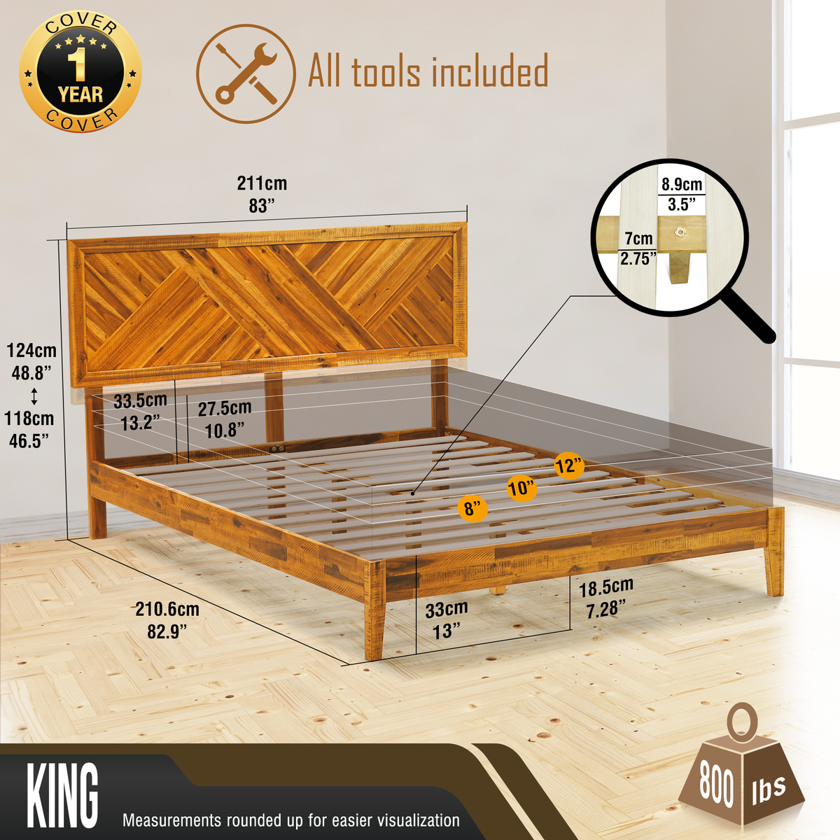Sierra Deluxe Solid Acacia Wood Bed Frame