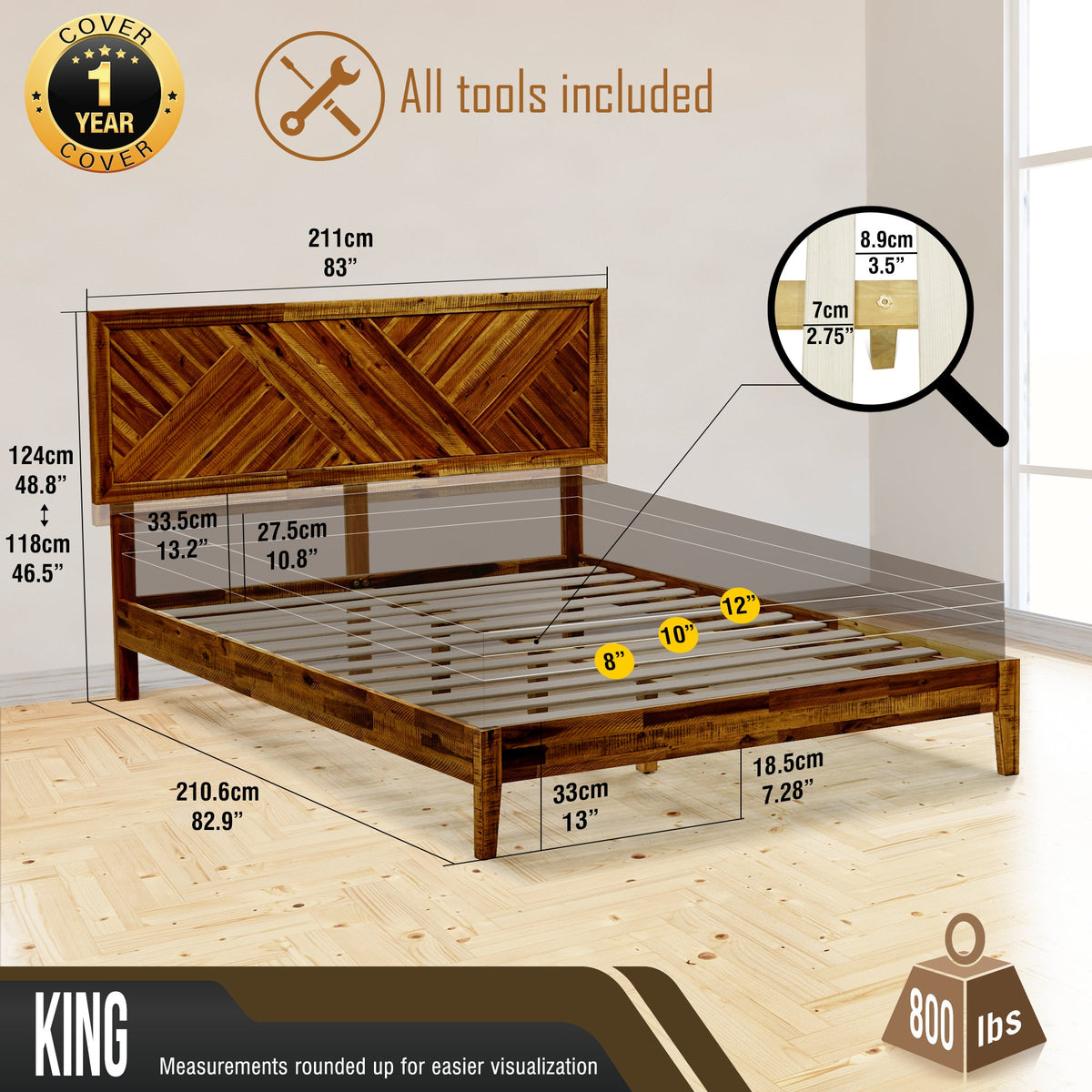 Sierra Deluxe Solid Acacia Wood Bed Frame