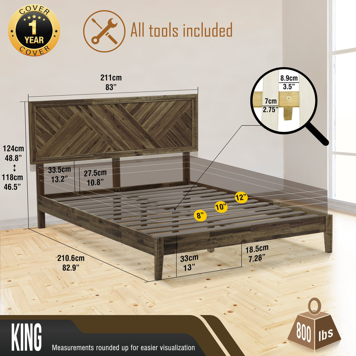 Sierra Deluxe Solid Acacia Wood Bed Frame