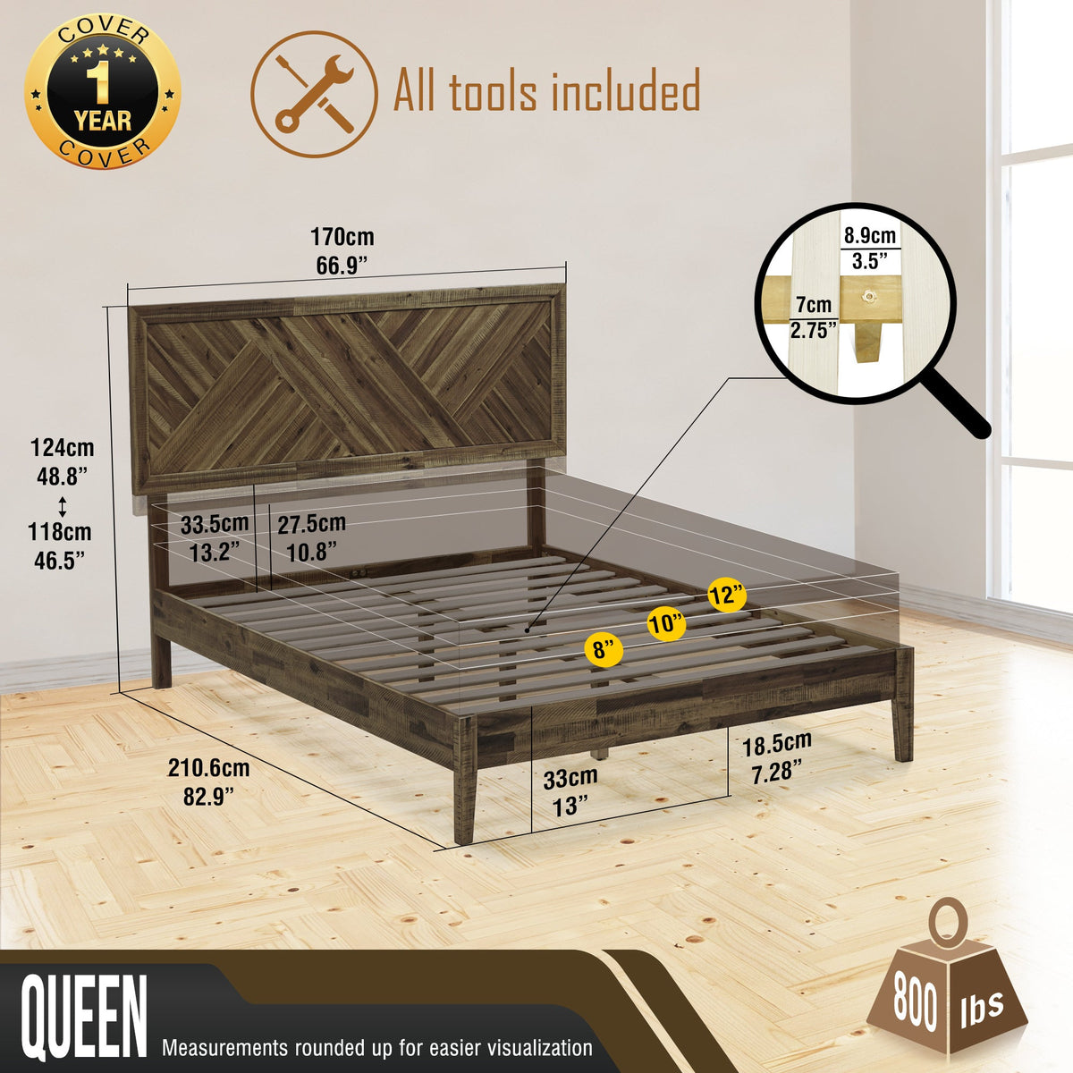 Sierra Deluxe Solid Acacia Wood Bed Frame