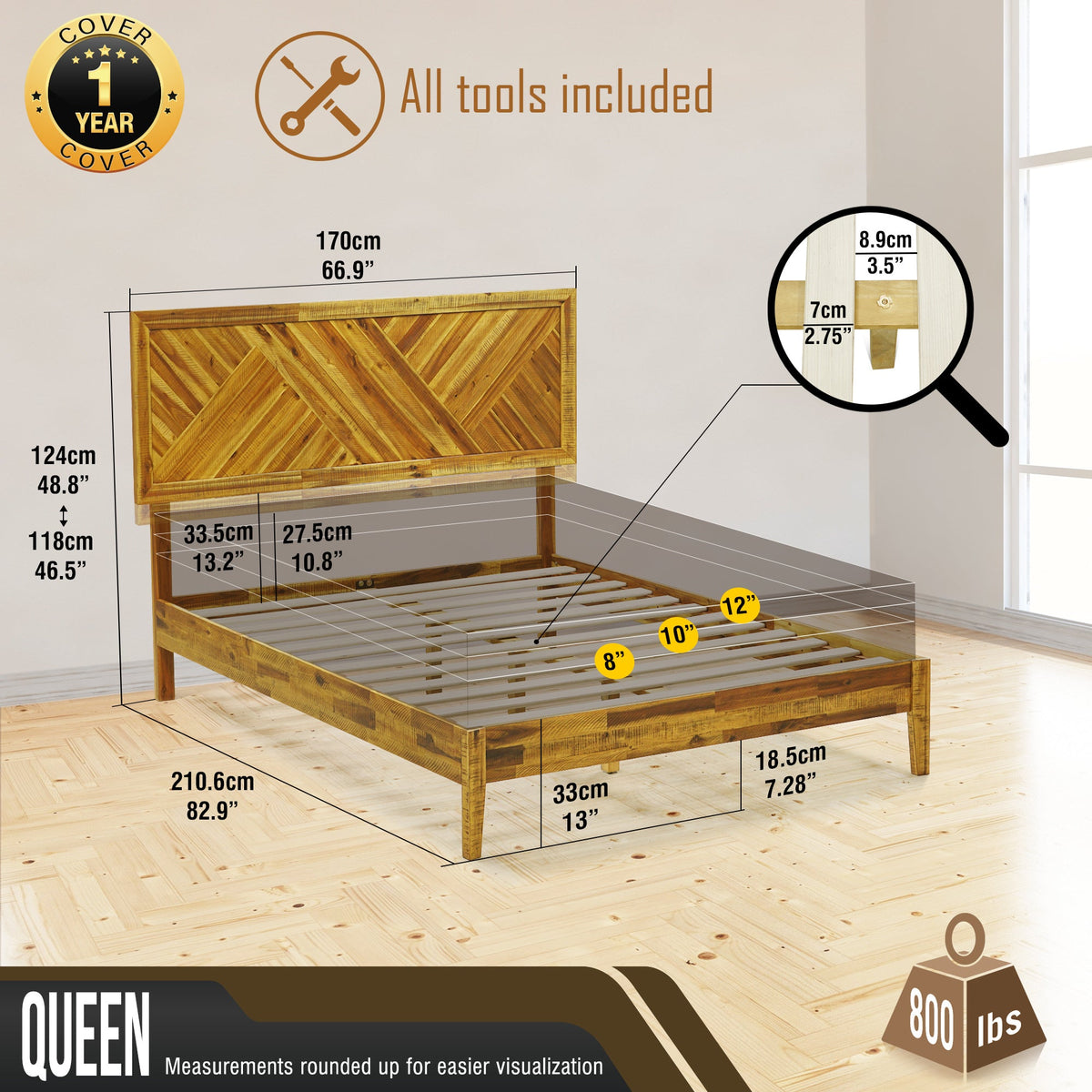 Sierra Deluxe Solid Acacia Wood Bed Frame