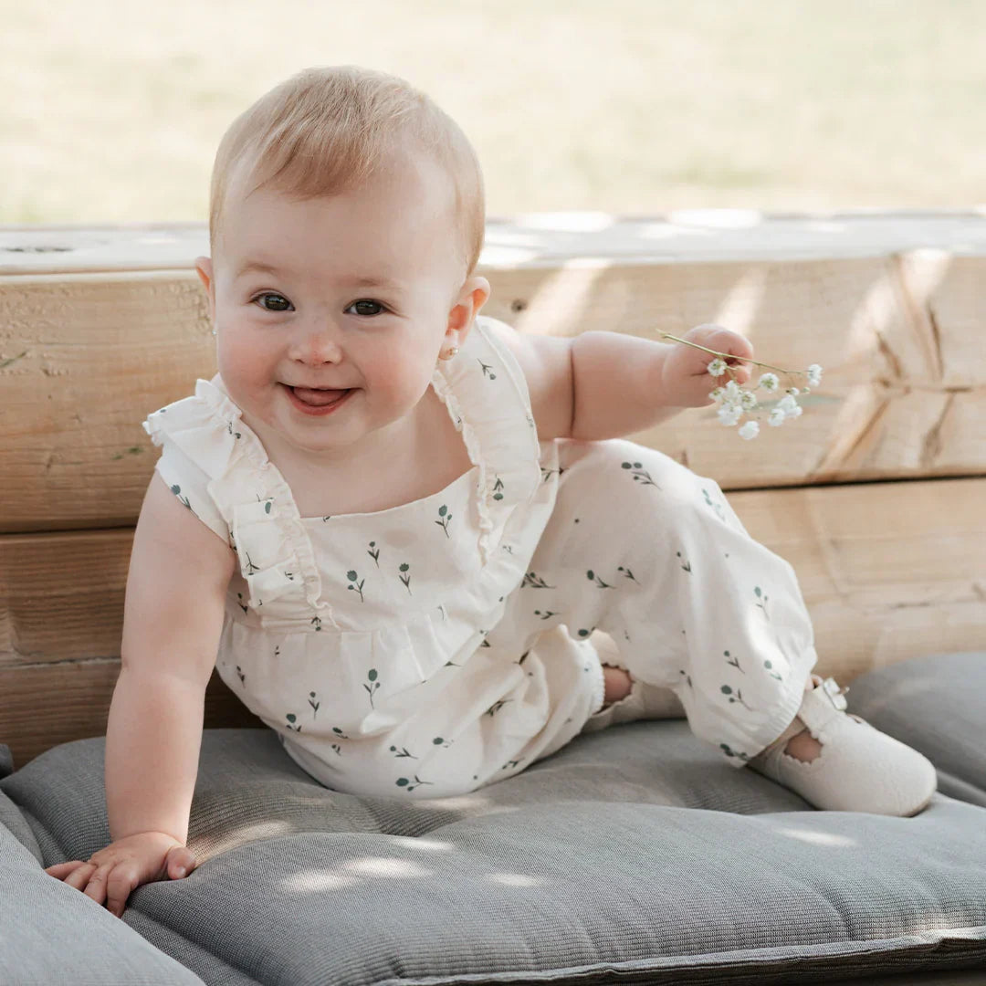 Petit Lem Cross Hatch Playsuit, Blue Tulips on Light Pink