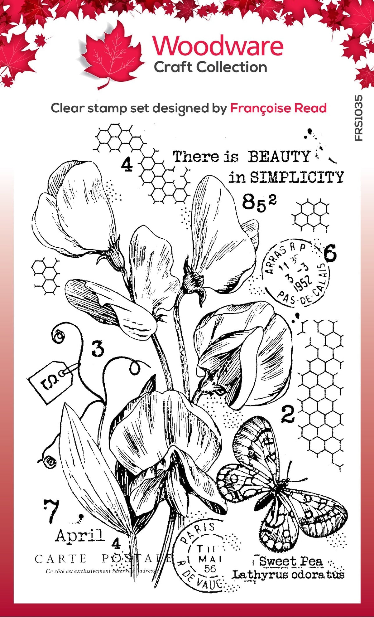 Woodware Clear Singles Sweet Pea Postcard 4 in x 6 in Stamp Set