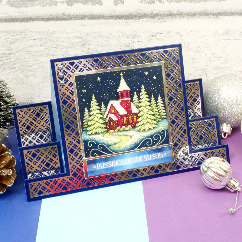 Festive Foiled Pattern Stepper Cards - Square Centrepiece