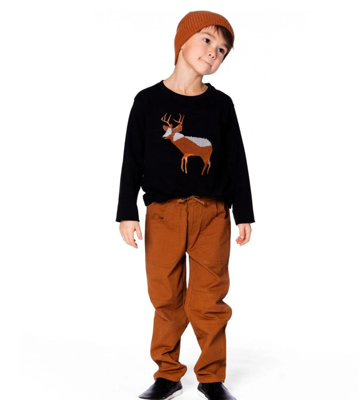 Deux Par Deux Twill Jogger Pants with Patch Pockets, Brown