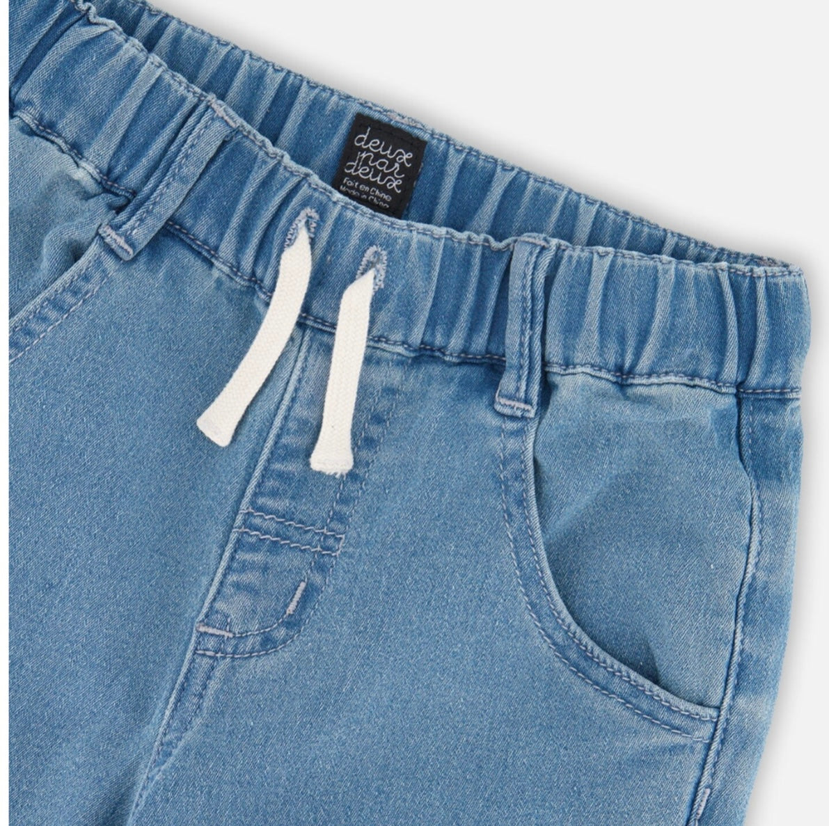 Deux Par Deux French Terry Jogger Pants, Light Blue Denim