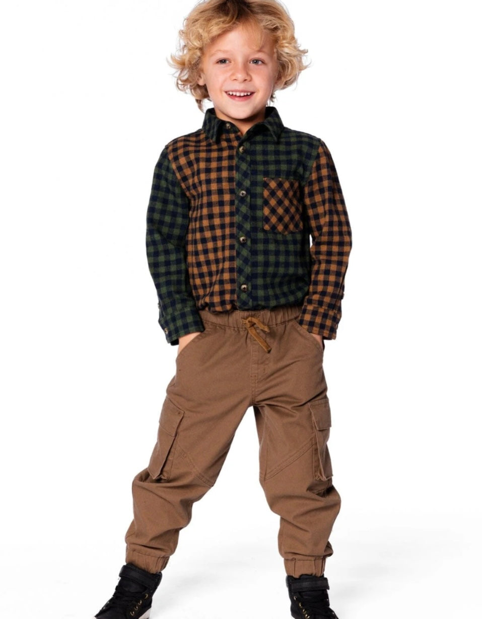 Deux Par Deux Long Sleeve Flannel Shirt, Yellow and Green Plaid
