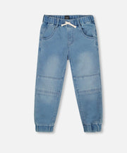 Deux Par Deux French Terry Jogger Pants, Light Blue Denim