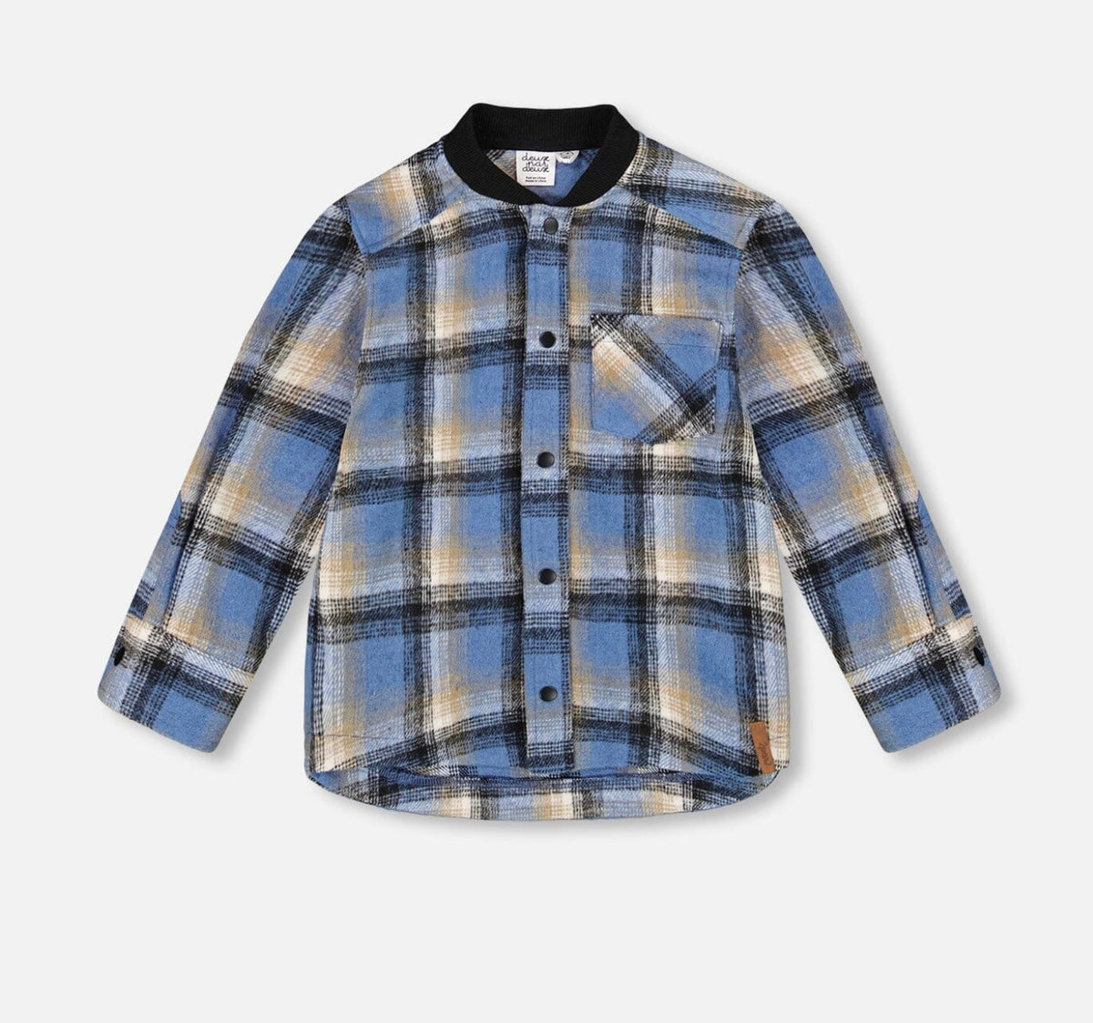 Deux Par Deux Brushed Plaid Shirt, Black and Blue