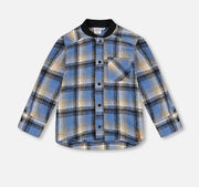 Deux Par Deux Brushed Plaid Shirt, Black and Blue