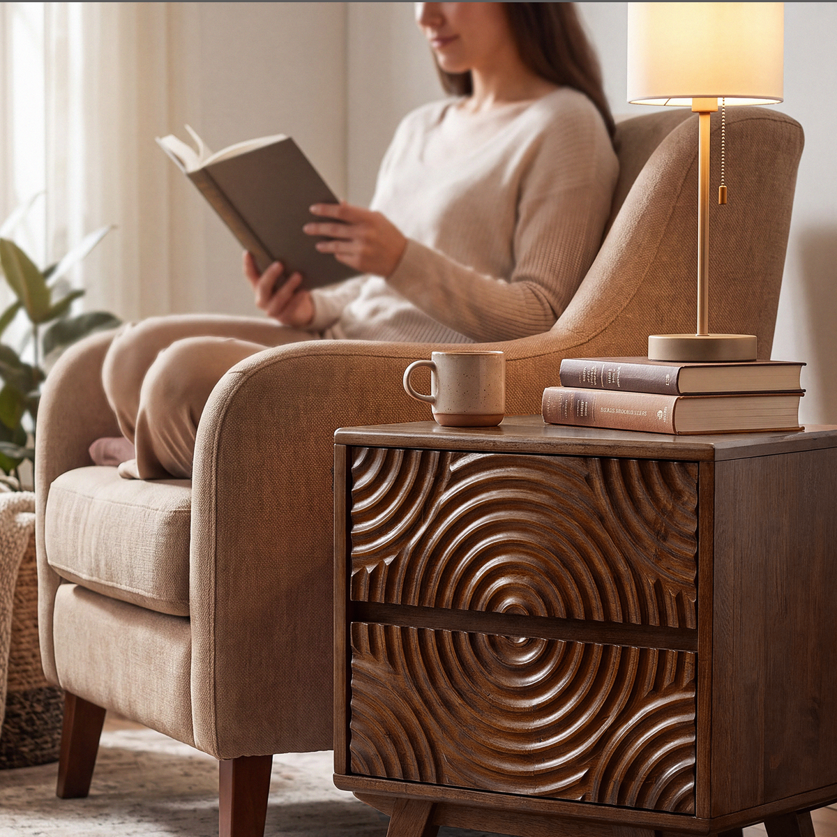 Harmony Solid Rubber Wood Nightstand