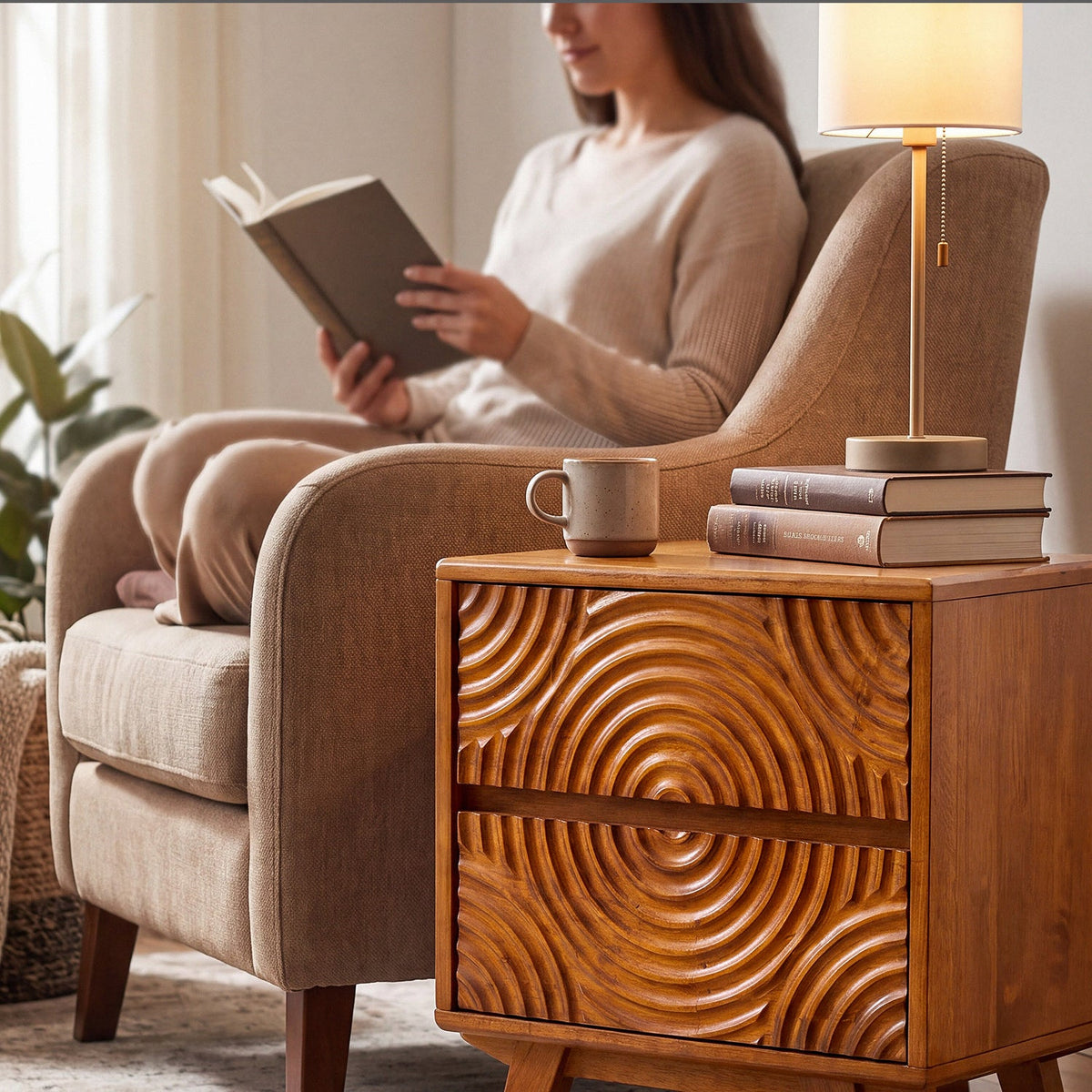Harmony Solid Rubber Wood Nightstand