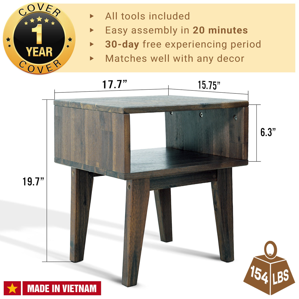 Serena Solid Acacia Wood Nightstand