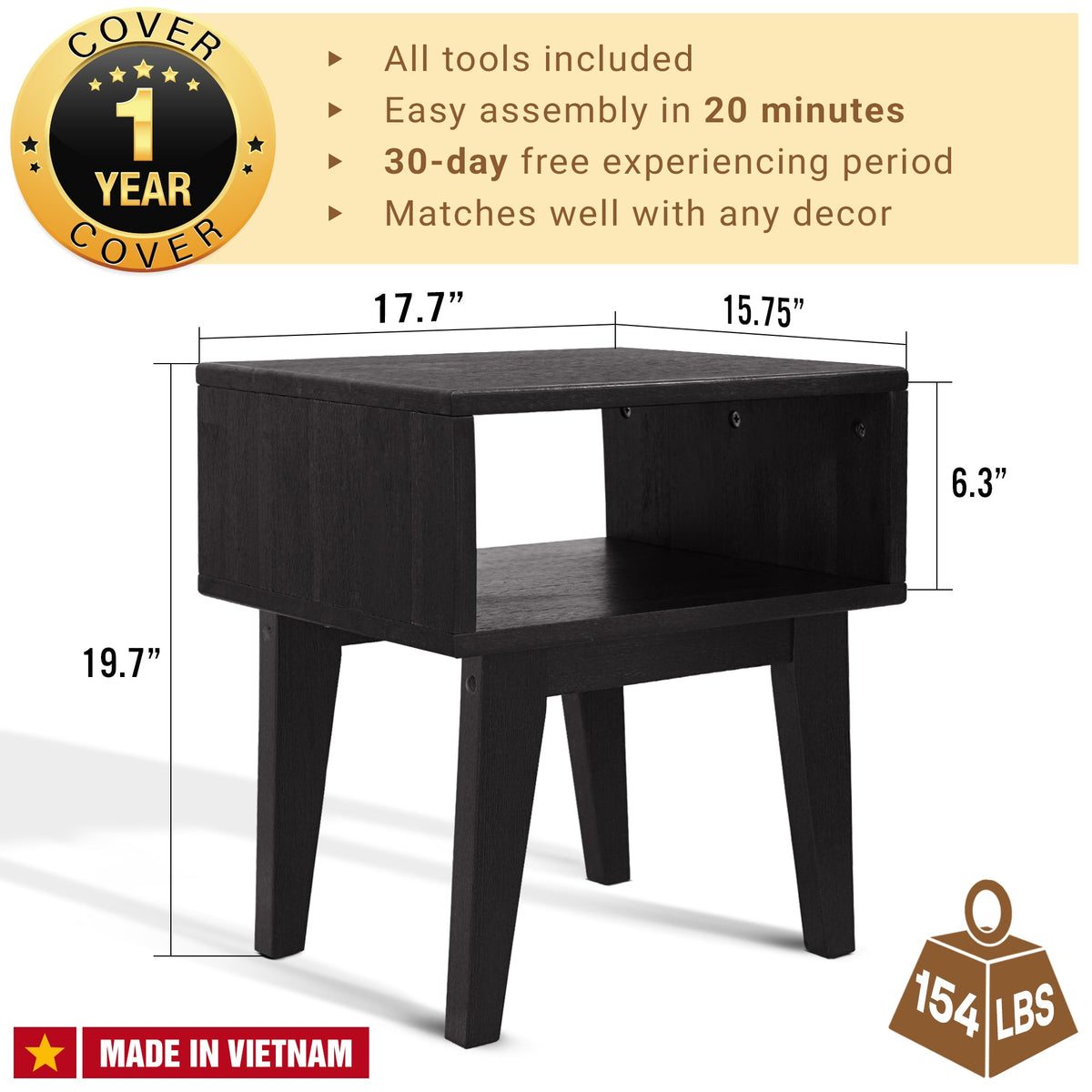 Serena Solid Acacia Wood Nightstand