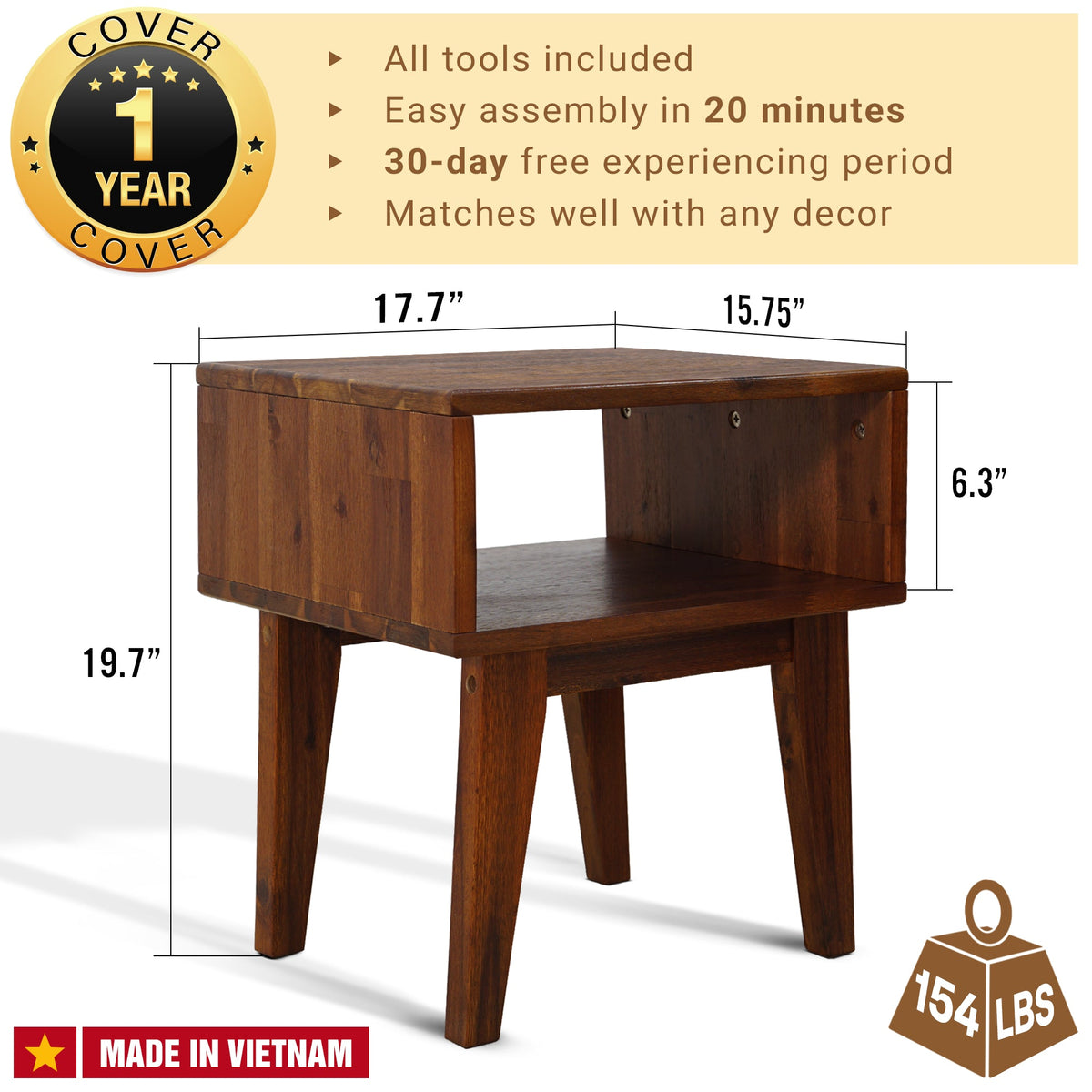 Serena Solid Acacia Wood Nightstand