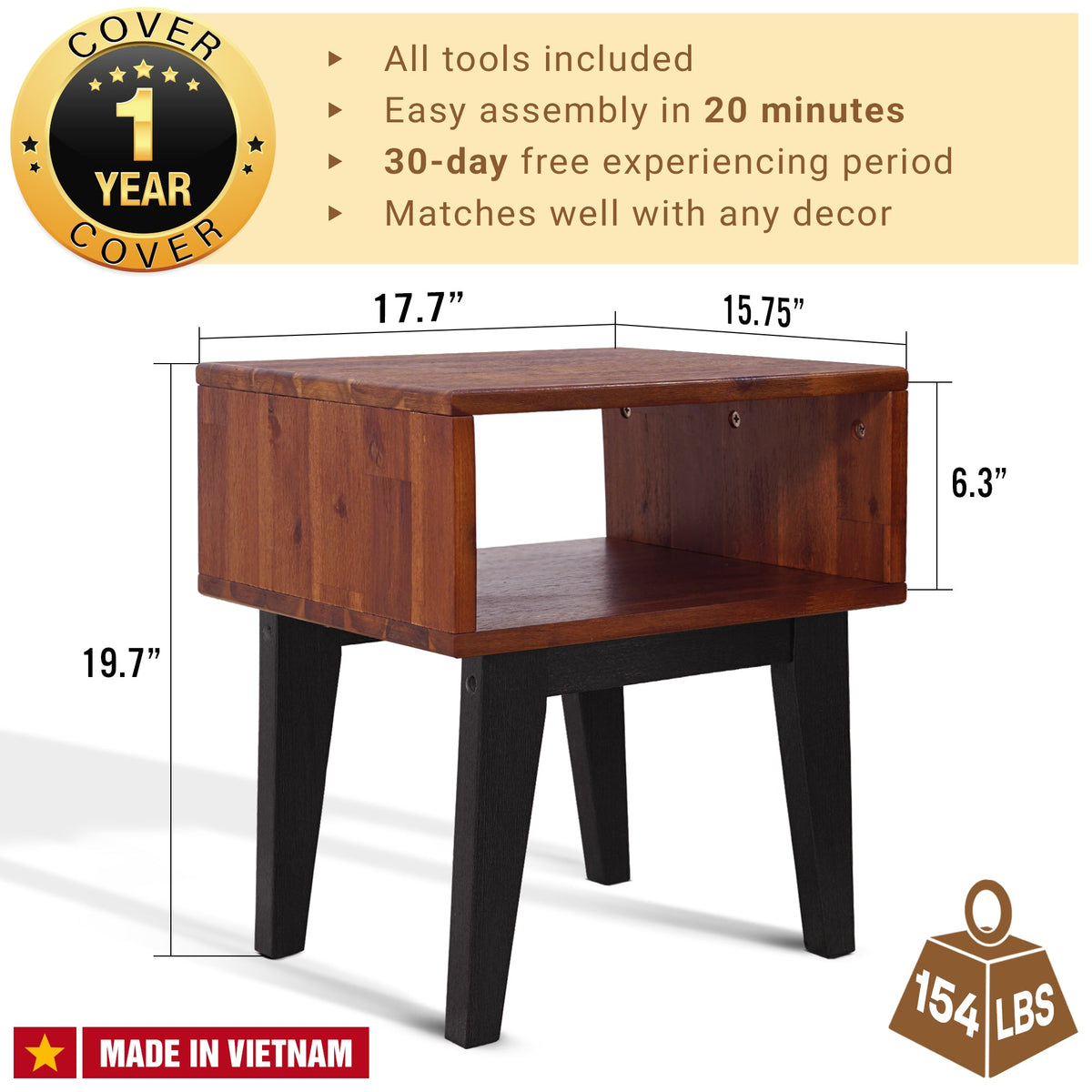 Serena Solid Acacia Wood Nightstand