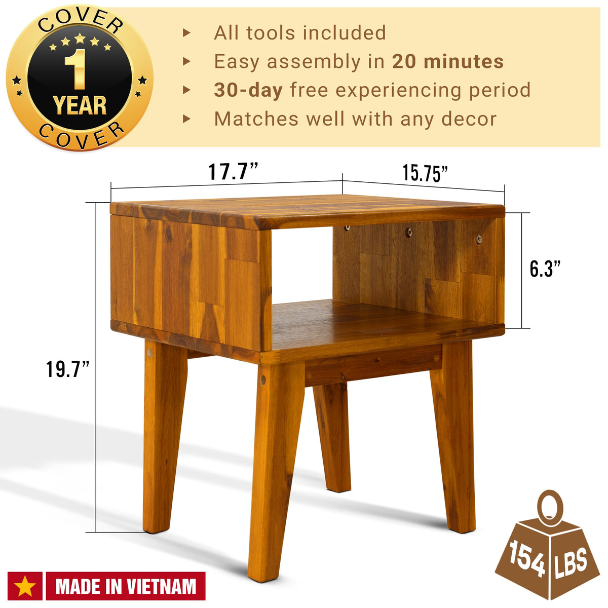 Serena Solid Acacia Wood Nightstand