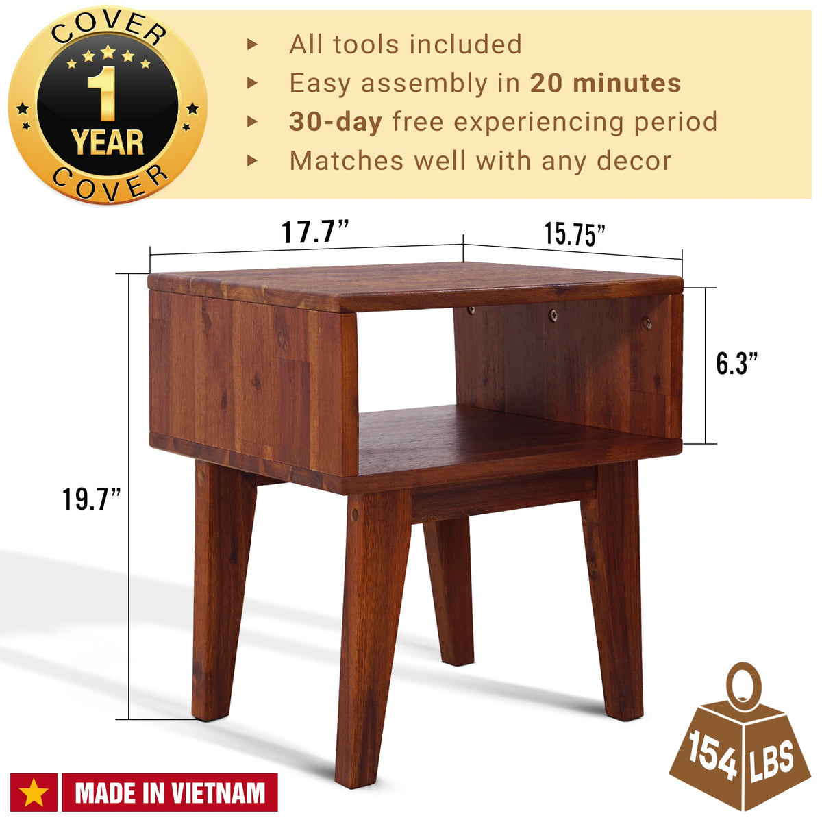 Serena Solid Acacia Wood Nightstand