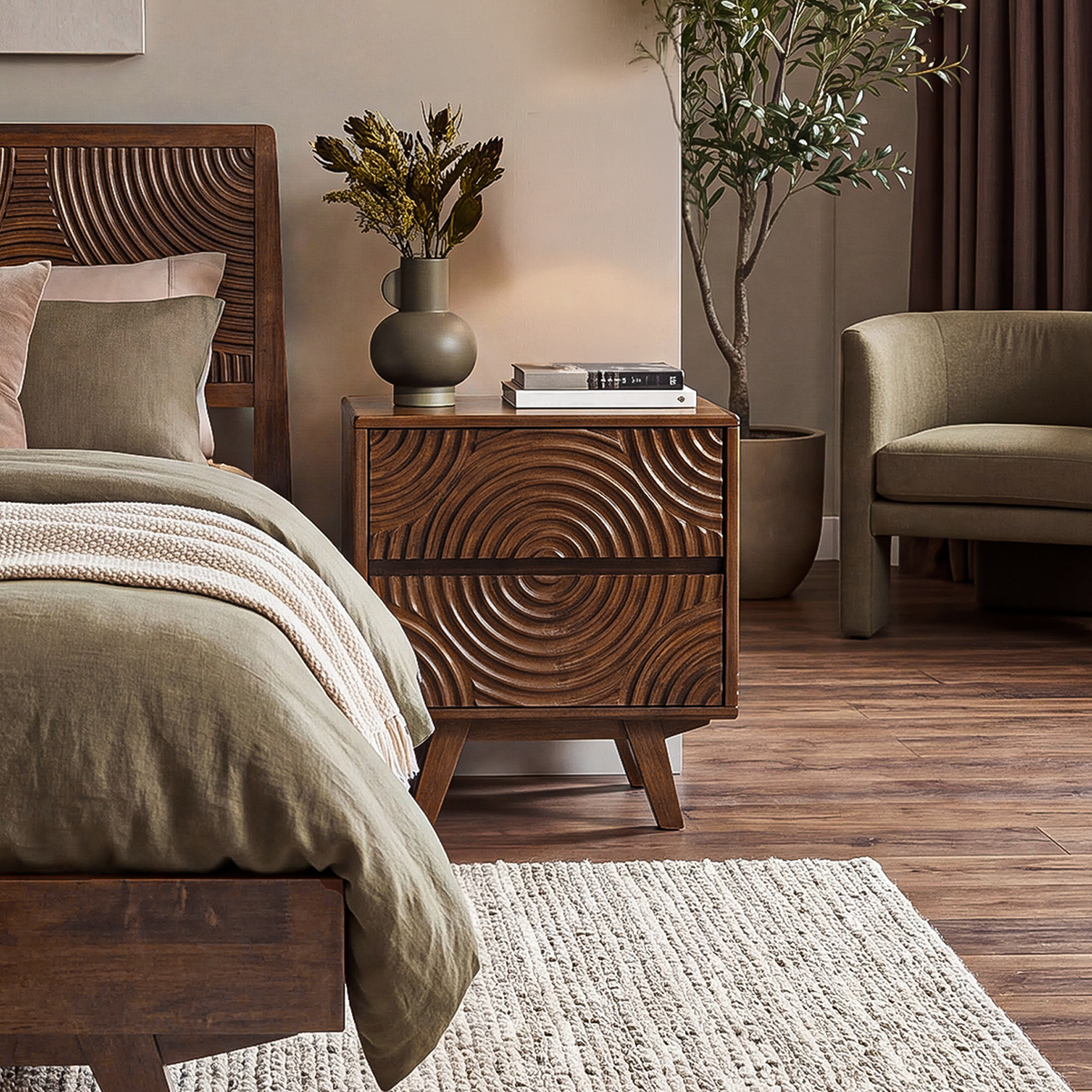 Harmony Solid Rubber Wood Nightstand