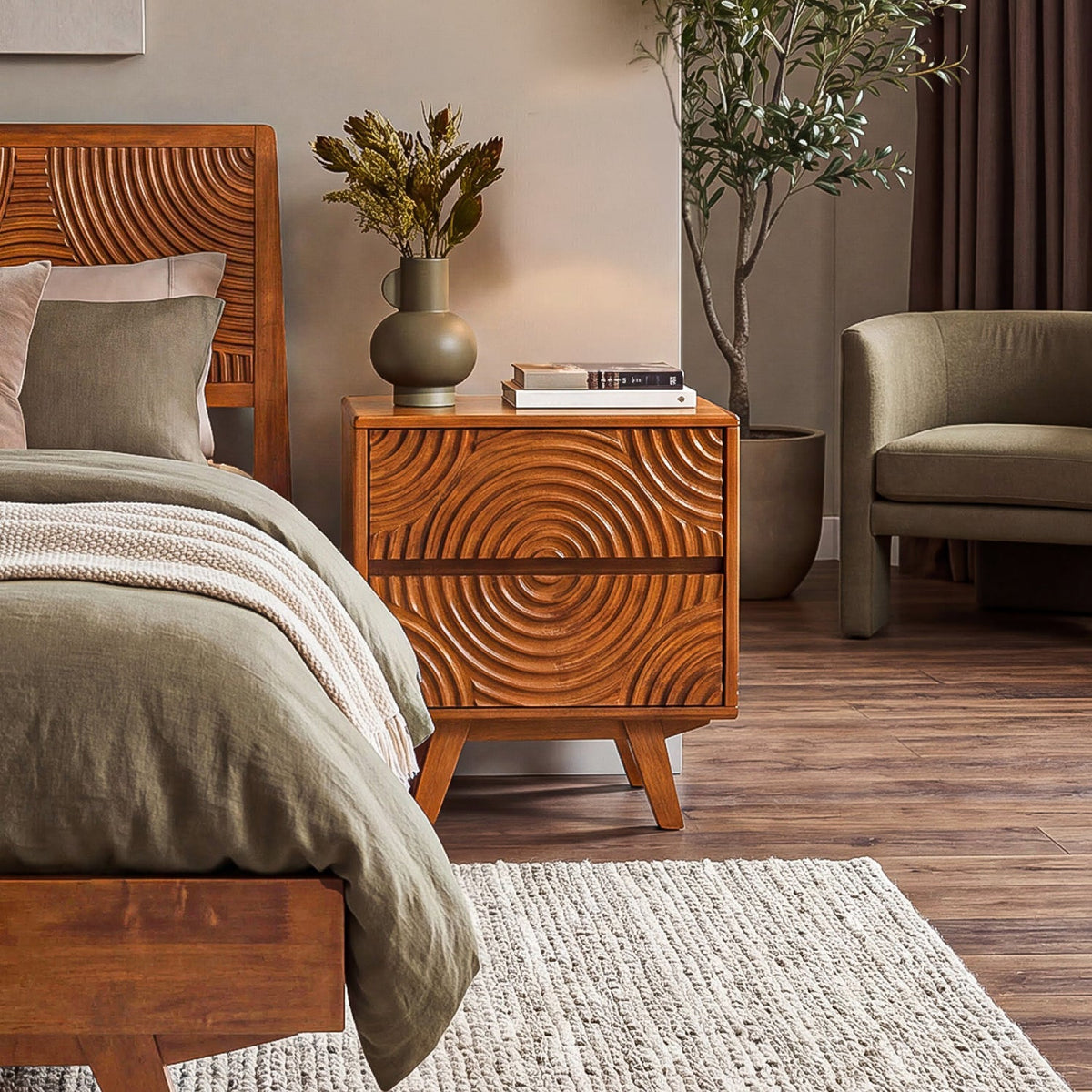 Harmony Solid Rubber Wood Nightstand