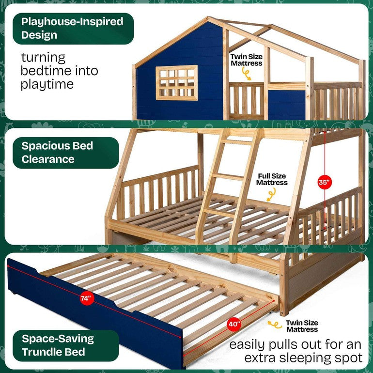 Arozu Treehouse Twin-over-Full Kids' Bunk Bed with Trundle