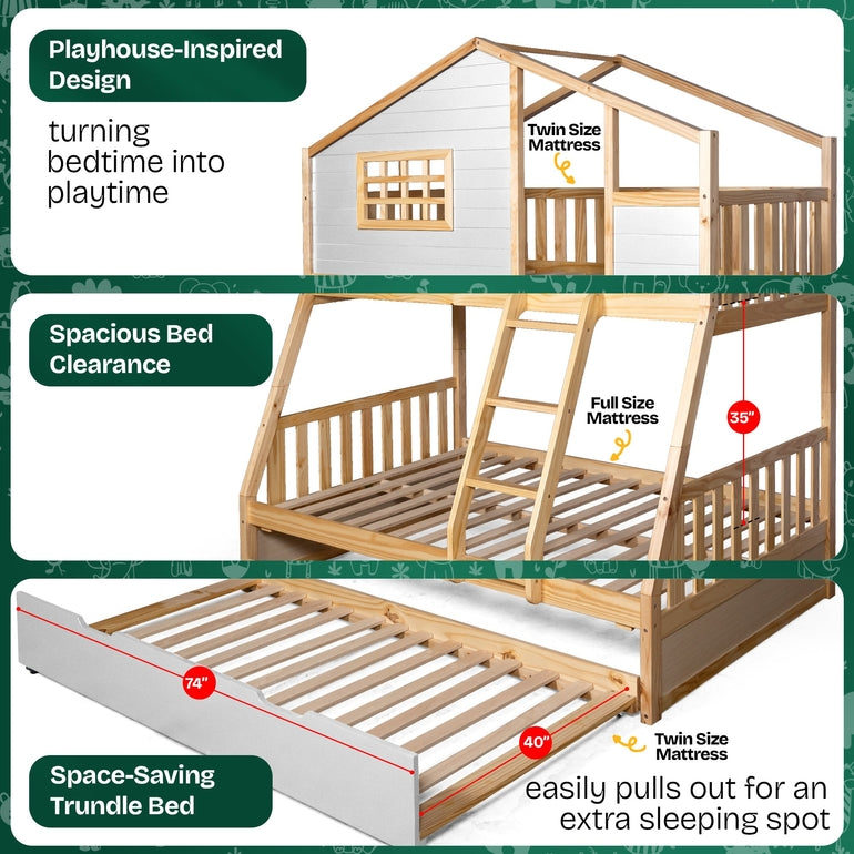 Arozu Treehouse Twin-over-Full Kids' Bunk Bed with Trundle