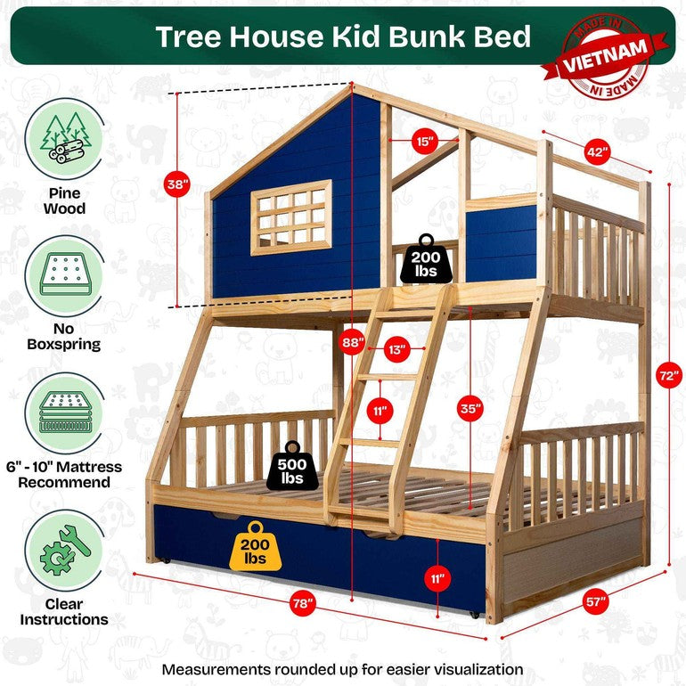 Arozu Treehouse Twin-over-Full Kids' Bunk Bed with Trundle