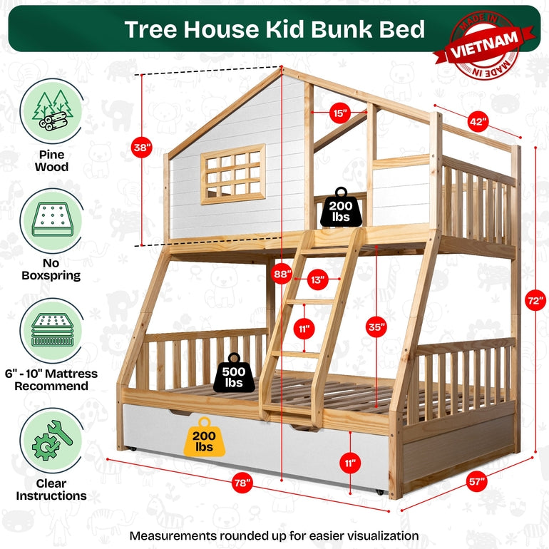 Arozu Treehouse Twin-over-Full Kids' Bunk Bed with Trundle