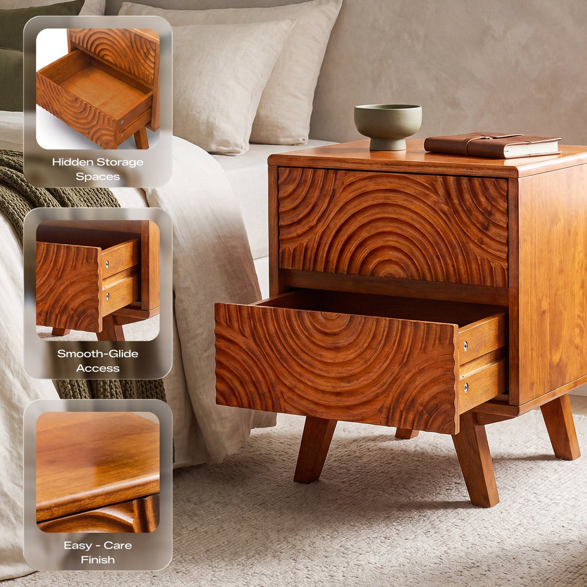 Harmony Solid Rubber Wood Nightstand