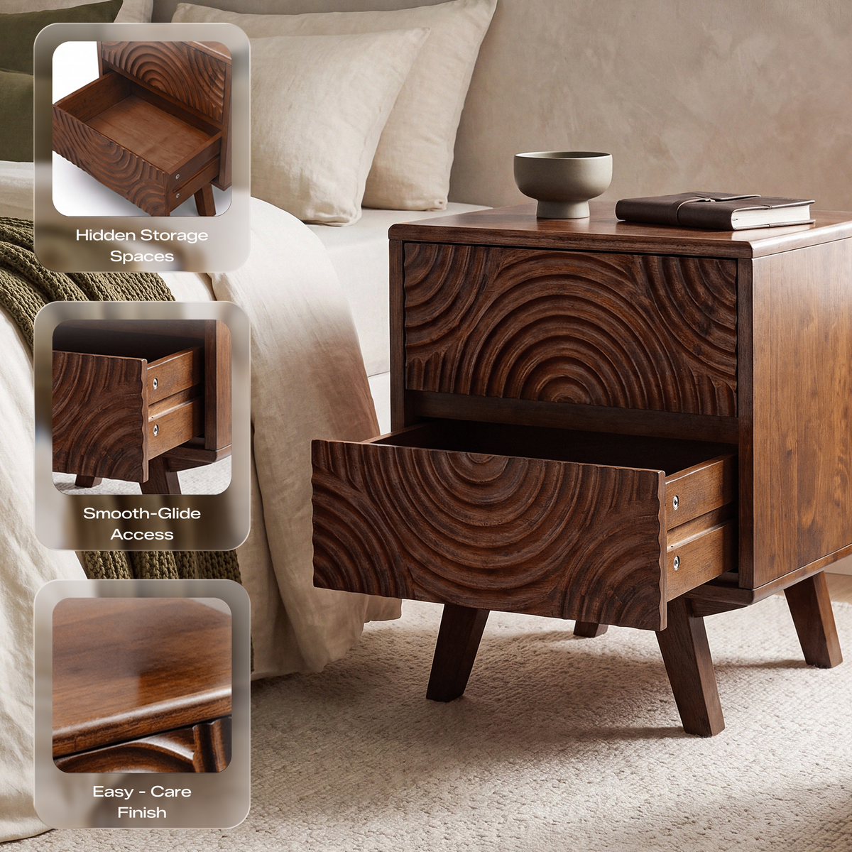 Harmony Solid Rubber Wood Nightstand