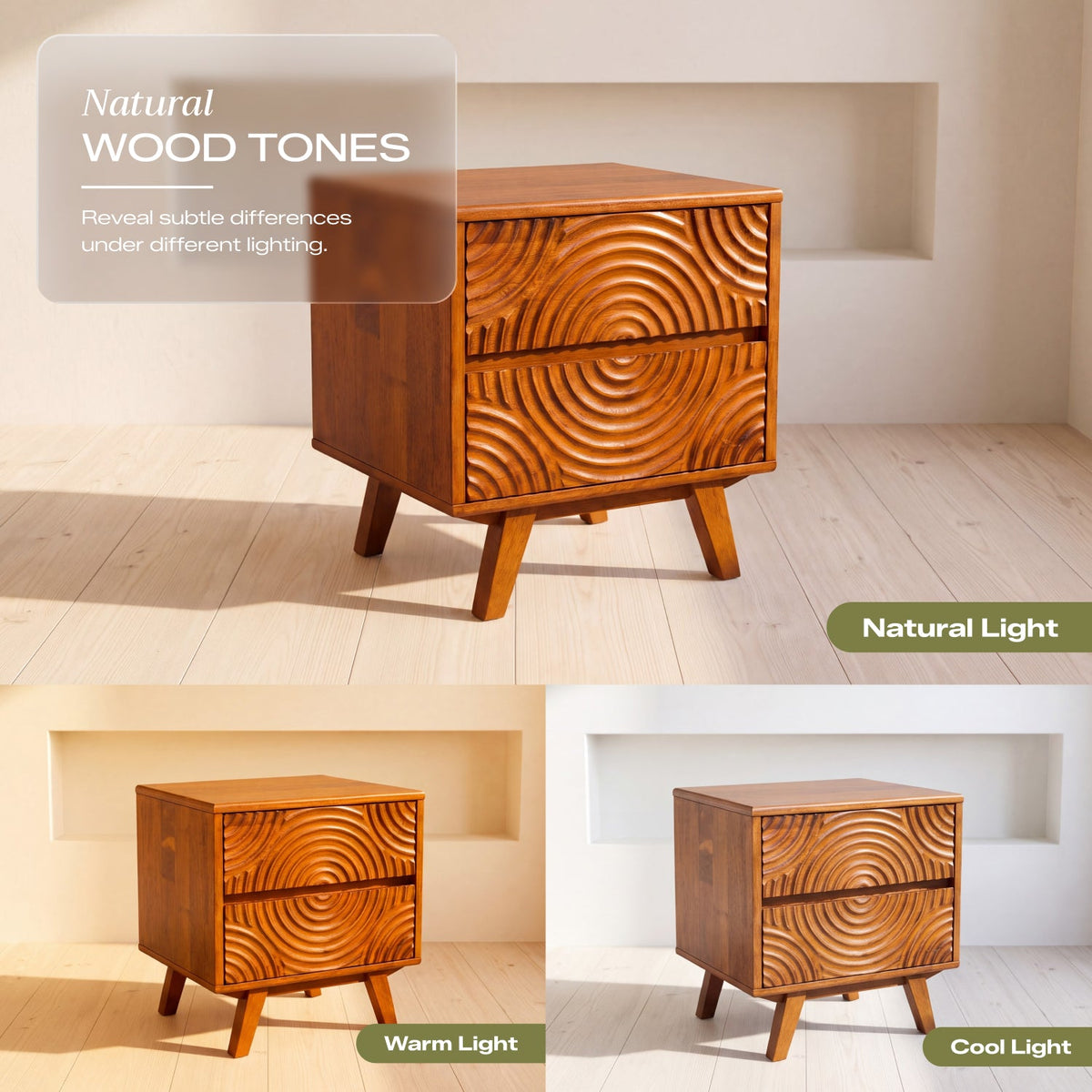 Harmony Solid Rubber Wood Nightstand