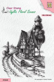 Nellie's Choice Clear Stamp Idyllic Floral Scene - Country Road With House