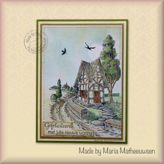 Nellie's Choice Clear Stamp Idyllic Floral Scene - Country Road With House
