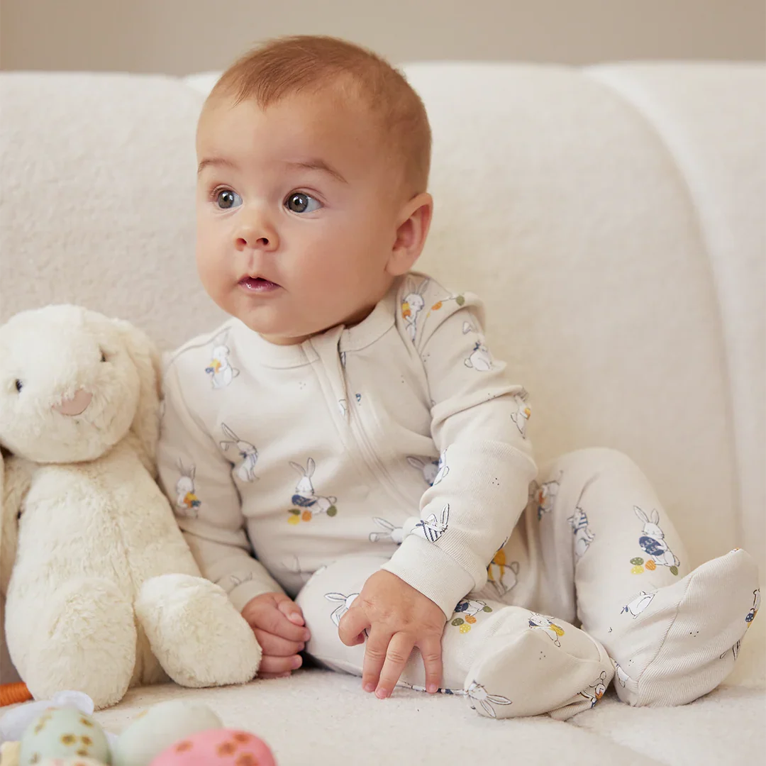 Petit Lem Egg Hunt Print Sleeper, Creme
