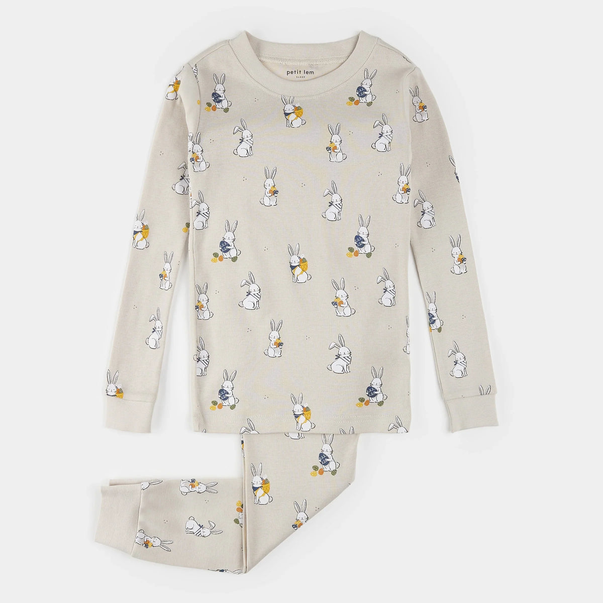 Petit Lem Egg Hunt Print PJ Set, Creme