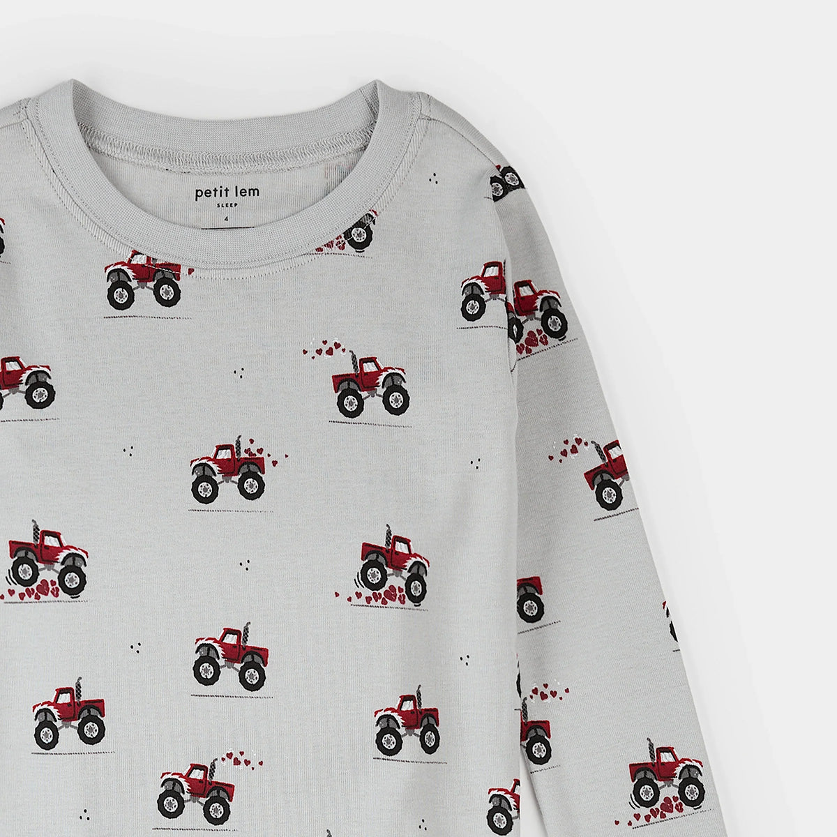 Petit Lem Monster Truck Love Print PJ Set, Lunar Rock