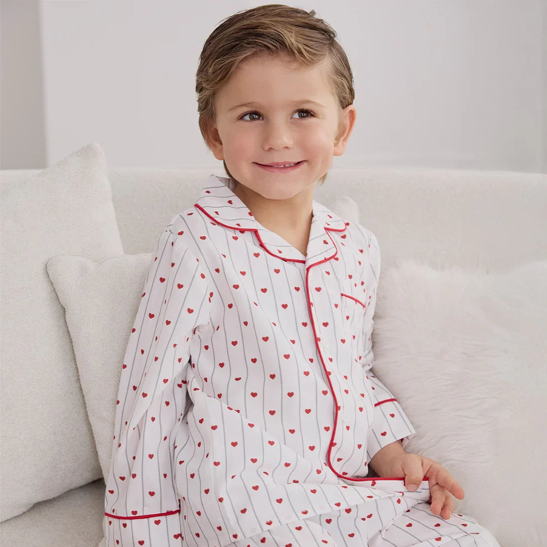 Petit Lem Heart Stripe Kids' Poplin Pyjama Set