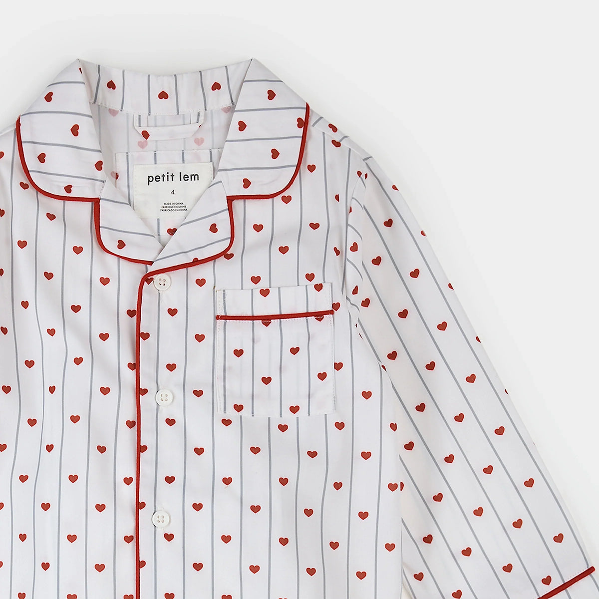 Petit Lem Heart Stripe Kids' Poplin Pyjama Set